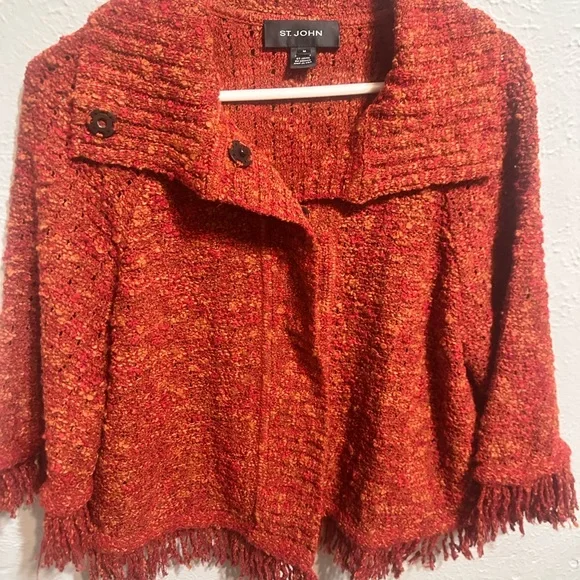 St. John Red Textured Cardigan - Picture 9 of 10